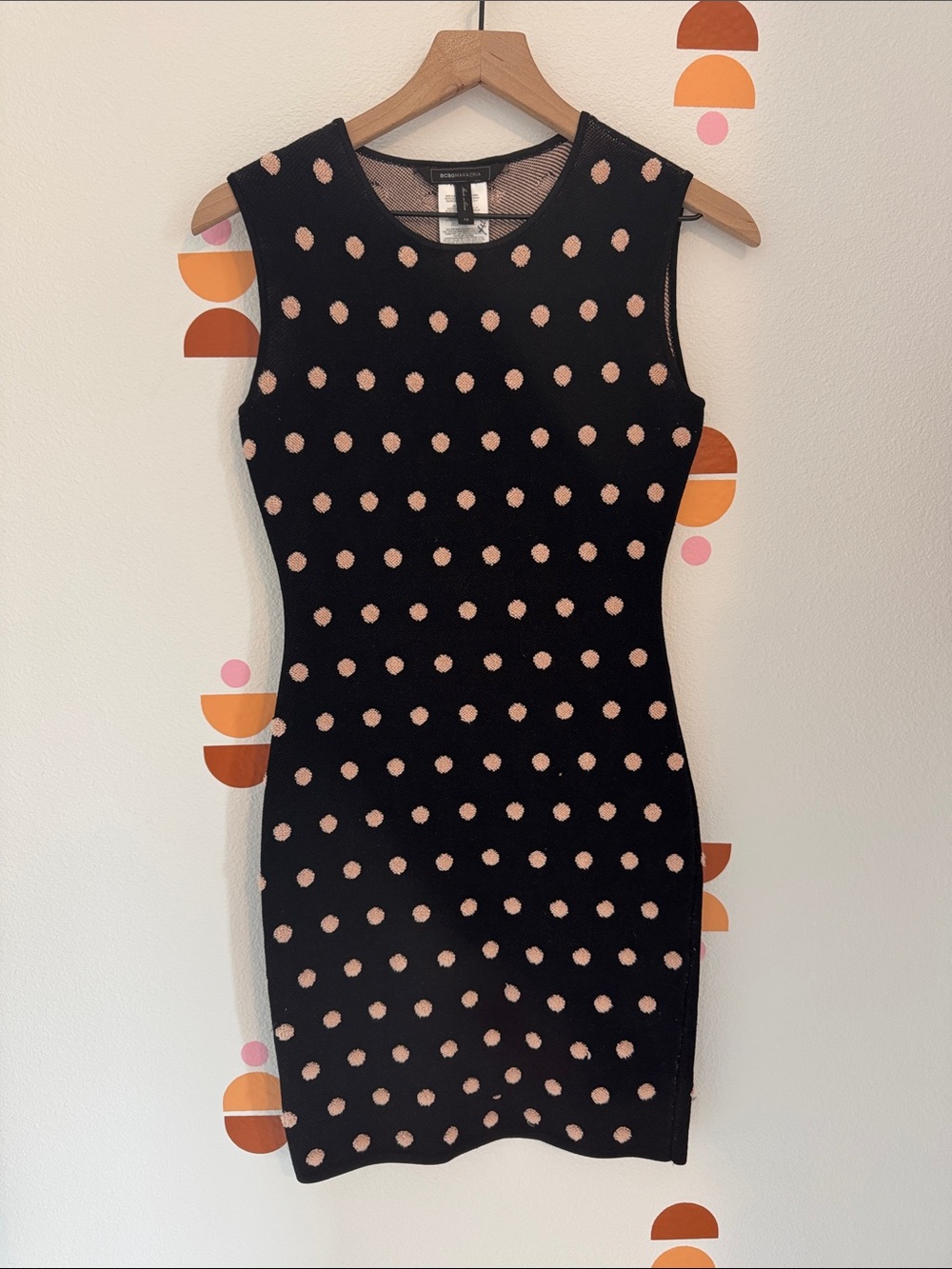 BCBGMaxAzria Black Dress with Blush Polka Dots N0133